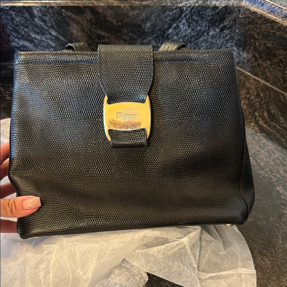 Salvatore Ferragamo Black Tote with Gold Clasp